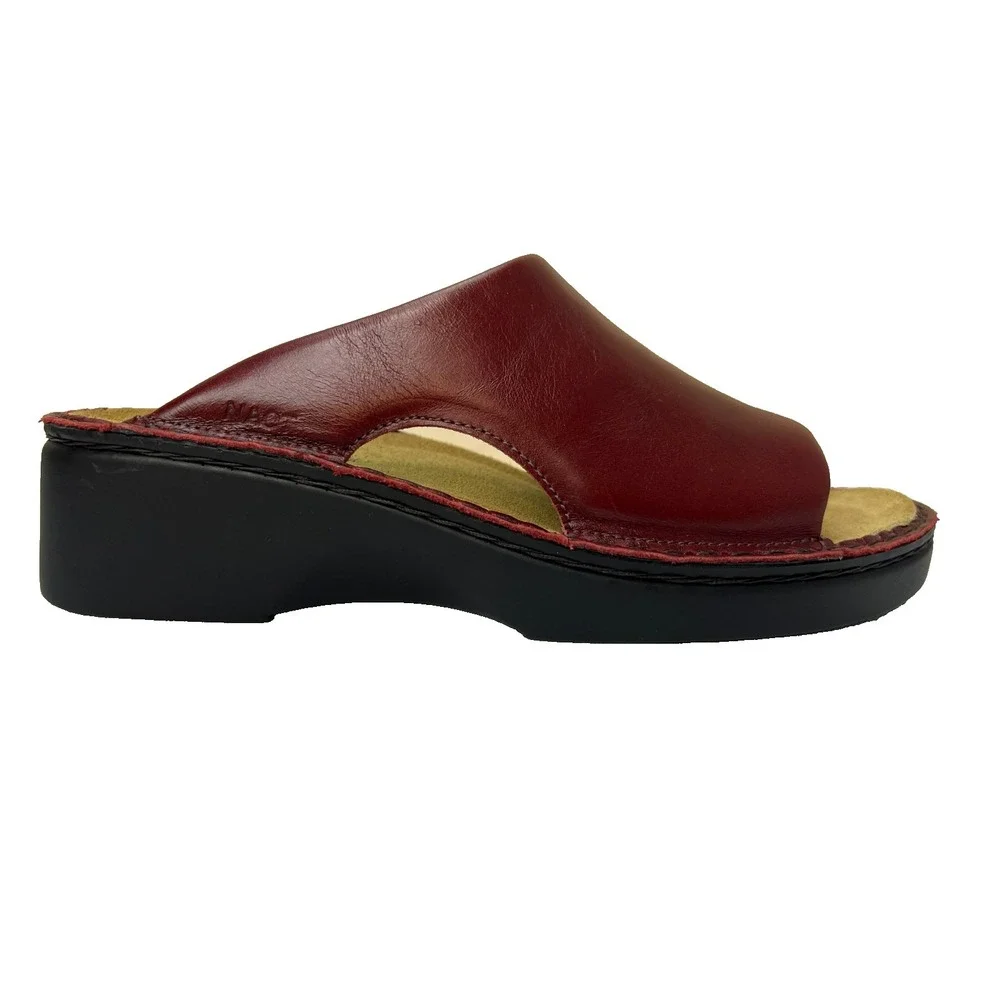 NWOB, NATO Platform Sandal Red Cutout Leather Slide Slip-on Suede Insole SZ 40/9